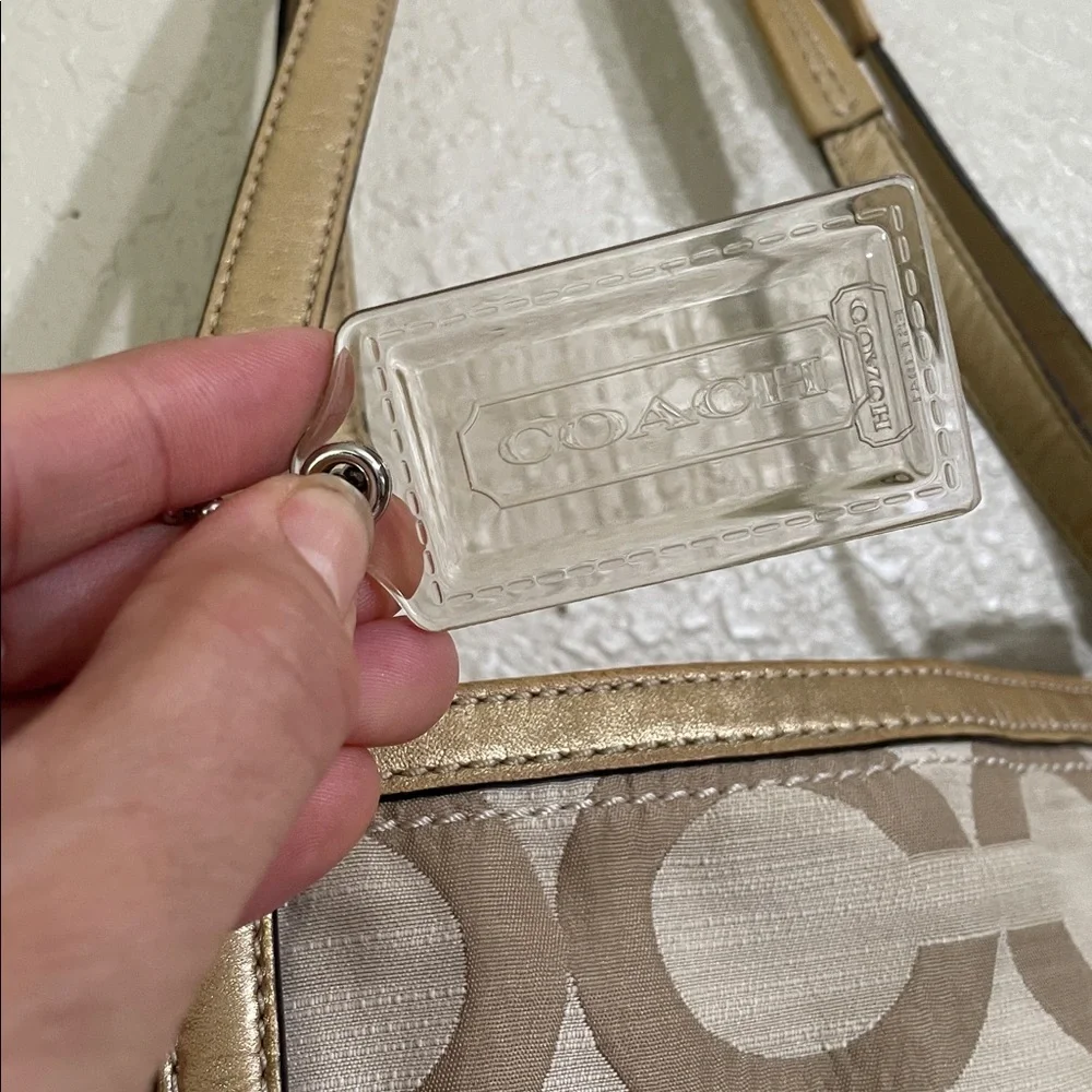 Coach Audrey OP Art Shantung Cinched Tote with gold leather trim